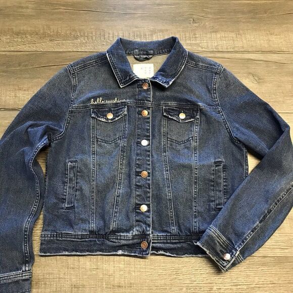 A New Day Womens Denim Jean Jacket "Hello Sunshine" Target 2017 Size Large - Picture 11 of 15
